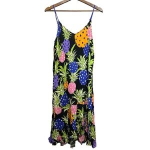 Beauty Sleep Social Pineapple Print Black Rayon Maxi sleep Dress Womens size med